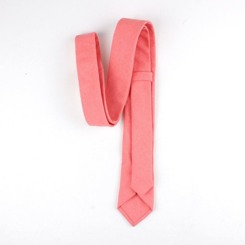 Elfeves Men's Skinny Solid Color Tie Causal Cotton Linen Narrow Slim cut Necktie - Image 3